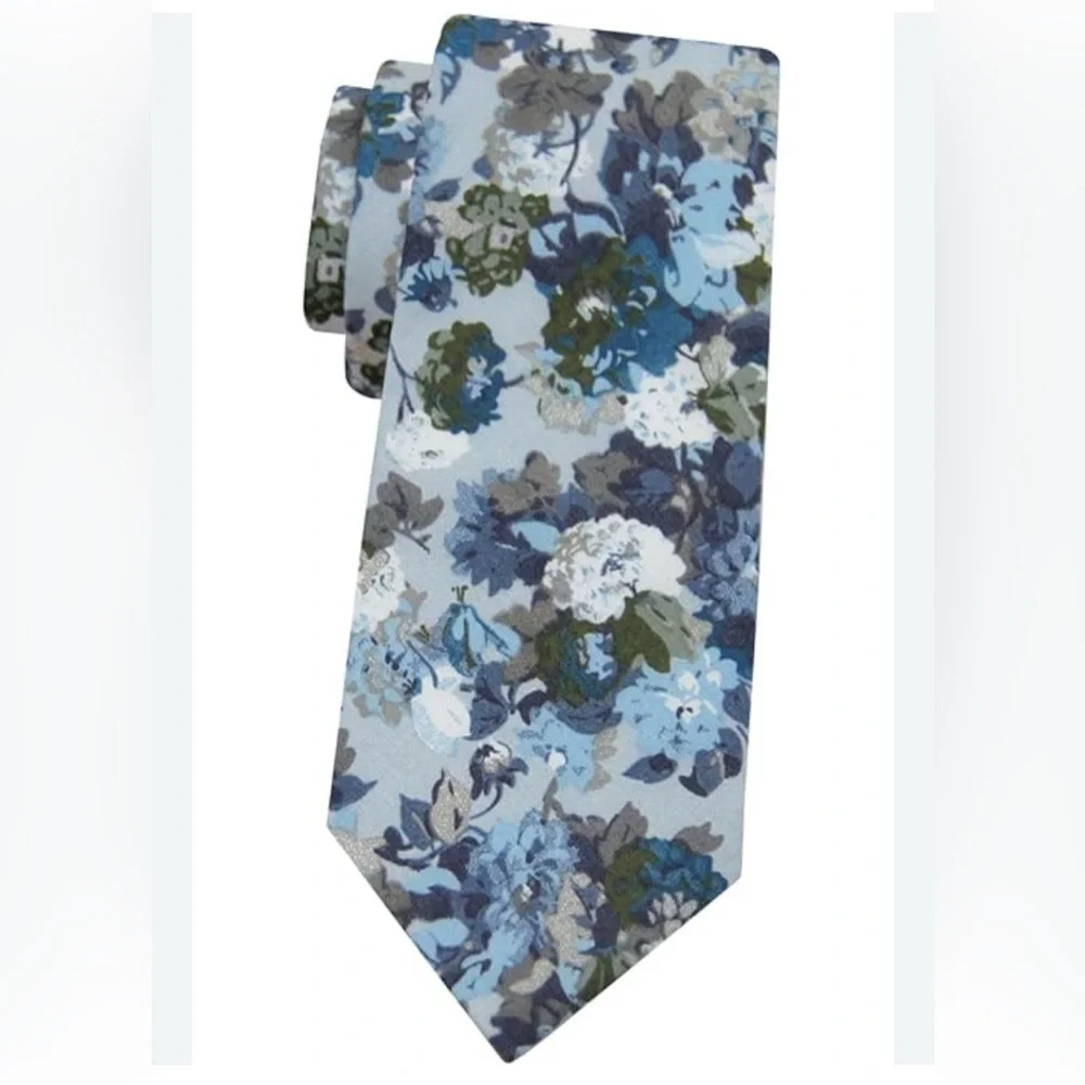 Floral Blue and Green Tie - Picture 1 of 6